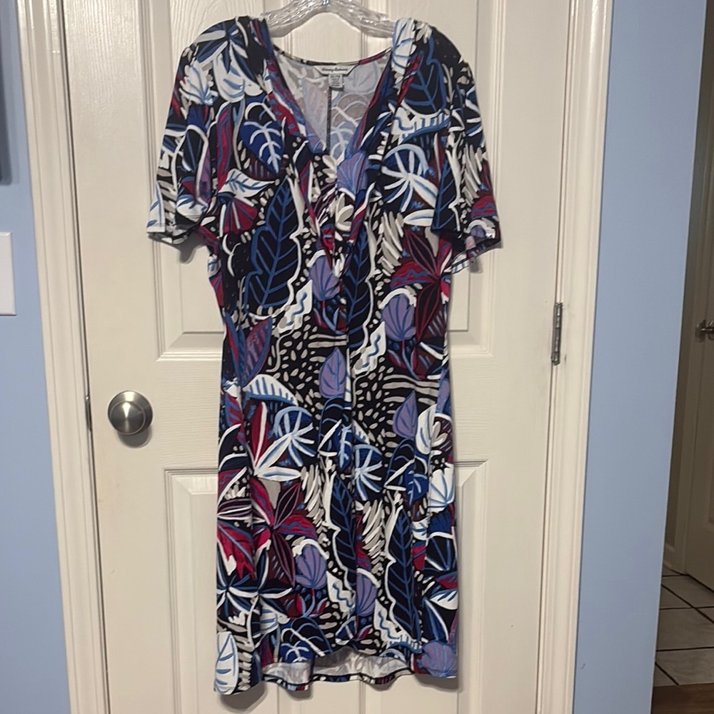 Tommy Bahama Blue Purple White Tropical Print Mini Dress